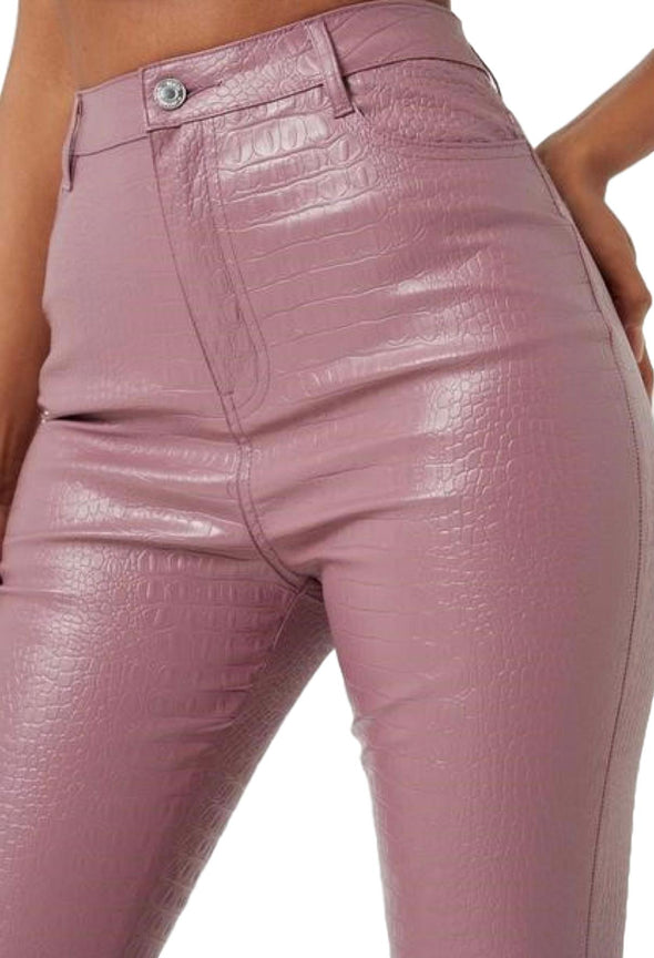 Pink  Faux Leather Trousers. - OZARA PROSPERA