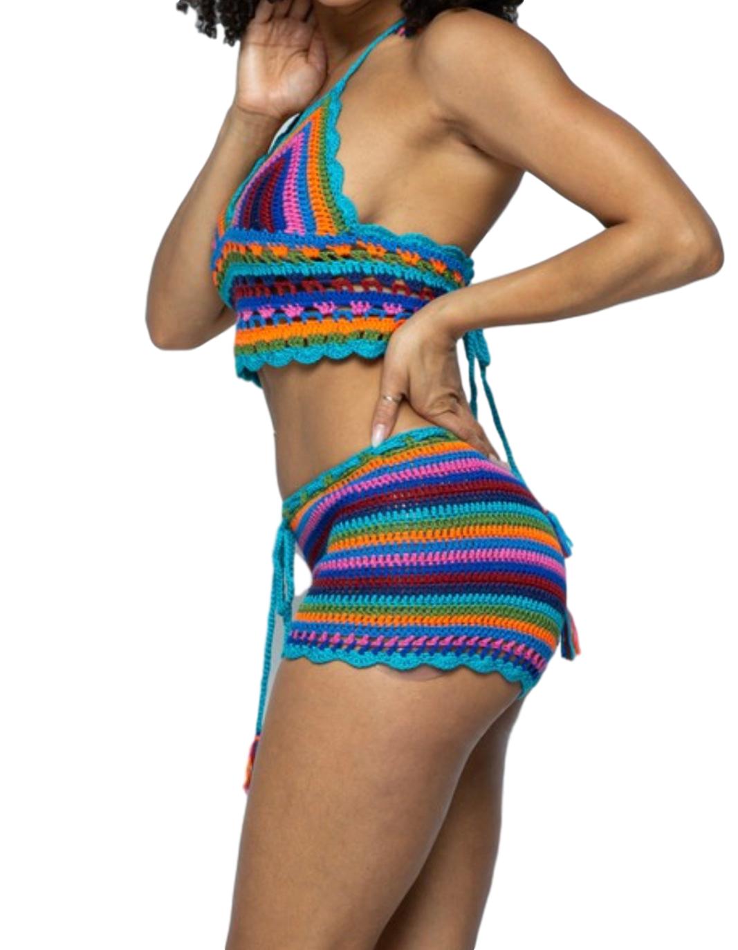  SweatyRocks Women's Summer Beach Backless Crochet Halter Bikini  Crop Top Beige Plain S : Clothing, Shoes & Jewelry