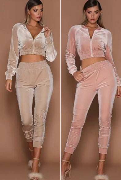 Velvet Zipped Top and Pant Jogger Set women - OZARA PROSPERA